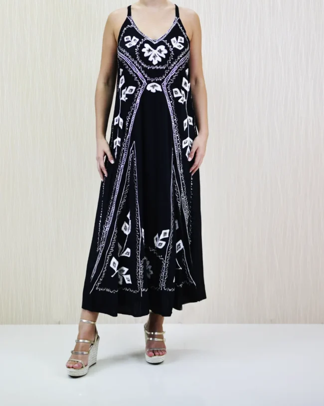 Vestido Largo Flores Plata