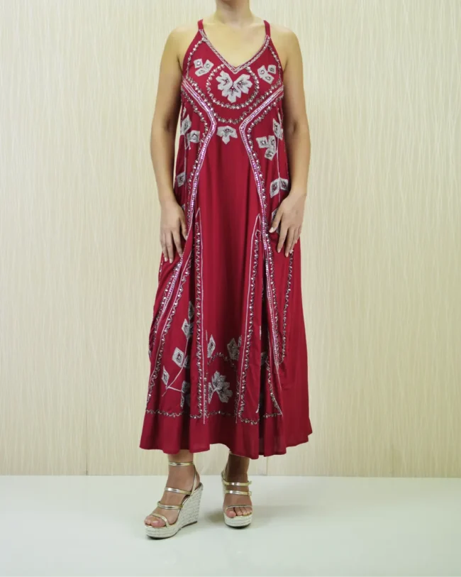 Vestido Flores Tirantes Vino