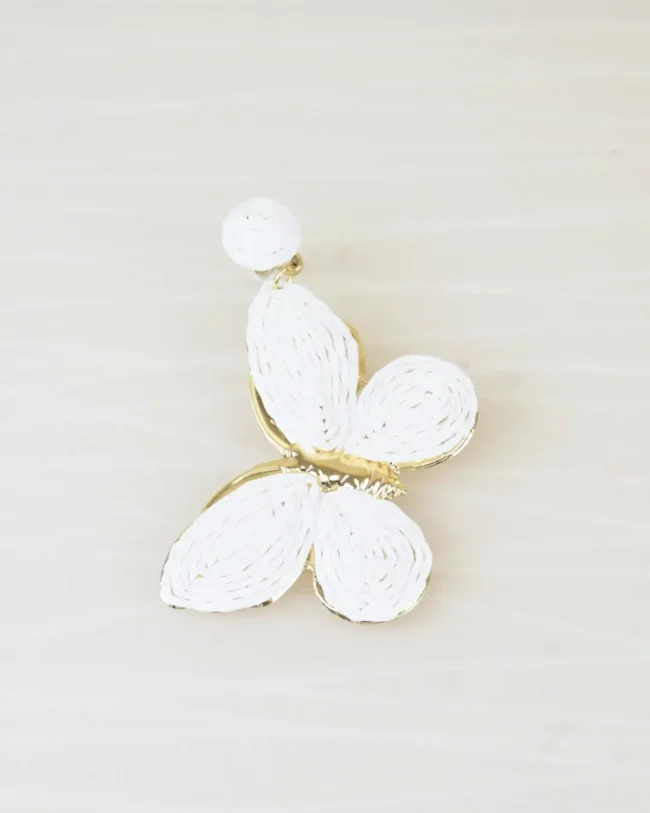 Arete Mariposa Madera Blanco
