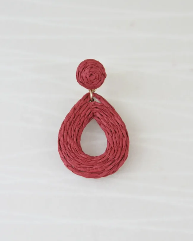 Arete Oval Fibras Rojo