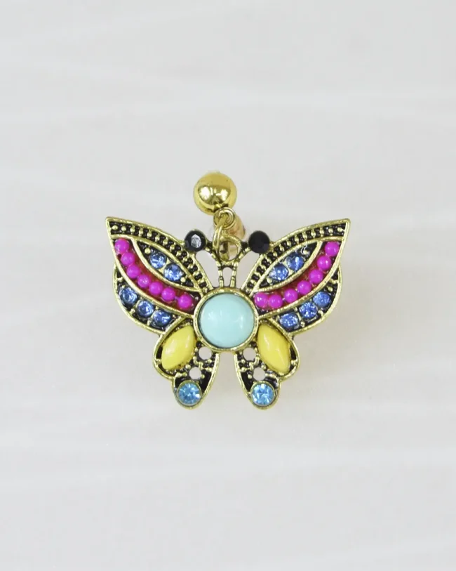 Arete Mariposa Pedrería Multicolor
