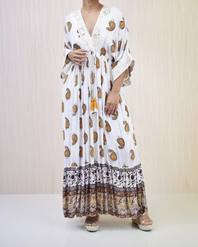 Vestido Encaje Lúrex Mostaza