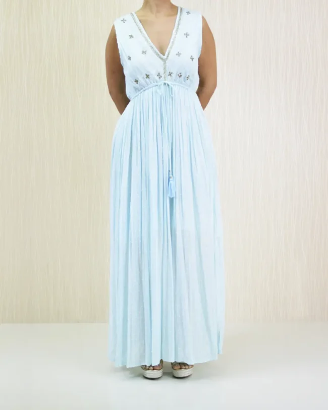 Vestido Largo Lúrex Turquesa